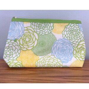 Clinique Cosmetic Bag Set 2 Floral Pink Green Canvas Makeup Pouches Zippered
